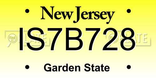 IS7B728 New Jersey License Plate