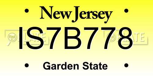 IS7B778 New Jersey License Plate