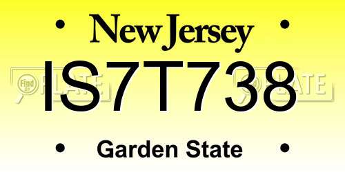IS7T738 New Jersey License Plate