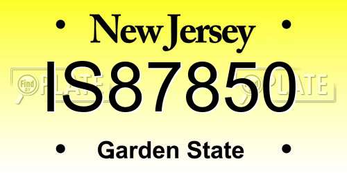 IS87850 New Jersey License Plate