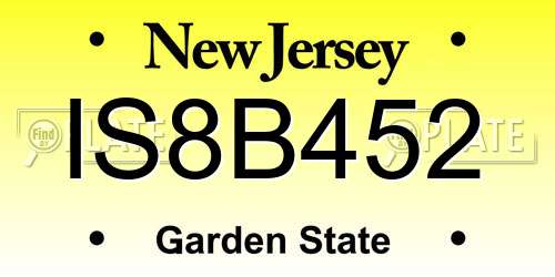 IS8B452 New Jersey License Plate