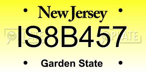 IS8B457 New Jersey License Plate