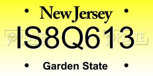 IS8Q613 New Jersey License Plate