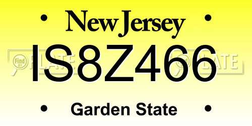 IS8Z466 New Jersey License Plate