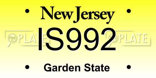 IS992 New Jersey License Plate