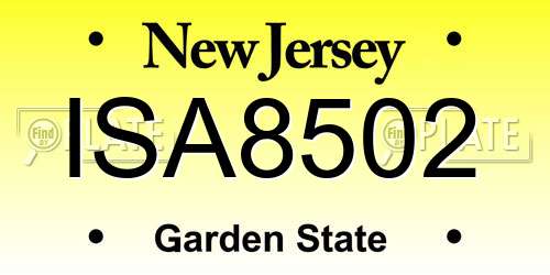 ISA8502 New Jersey License Plate