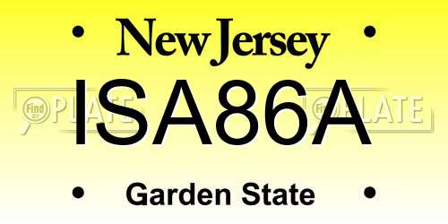 ISA86A New Jersey License Plate