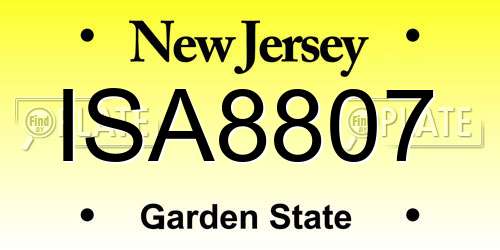 ISA8807 New Jersey License Plate