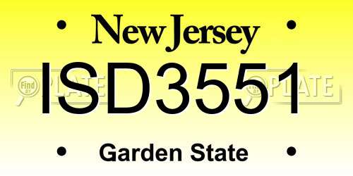 ISD3551 New Jersey License Plate