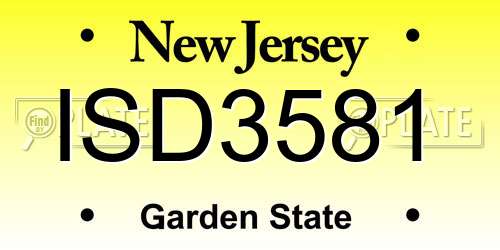 ISD3581 New Jersey License Plate
