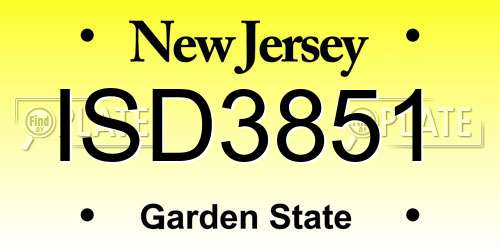 ISD3851 New Jersey License Plate