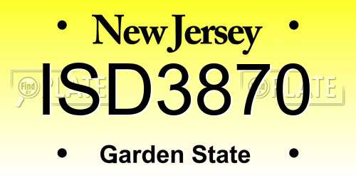 ISD3870 New Jersey License Plate