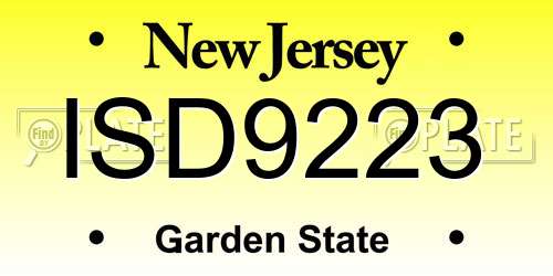 ISD9223 New Jersey License Plate