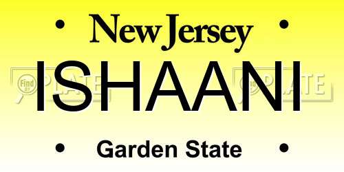 ISHAANI New Jersey License Plate