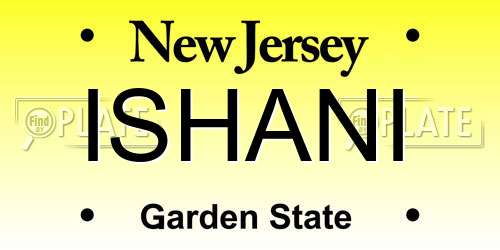 ISHANI New Jersey License Plate