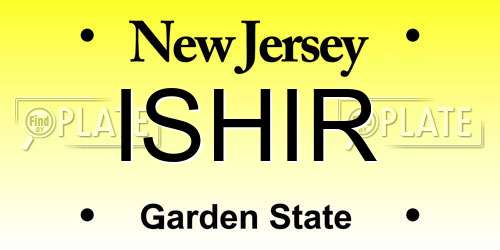 ISHIR New Jersey License Plate