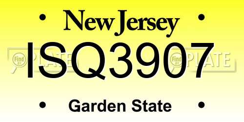 ISQ3907 New Jersey License Plate