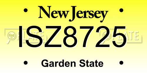 ISZ8725 New Jersey License Plate