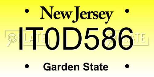 IT0D586 New Jersey License Plate