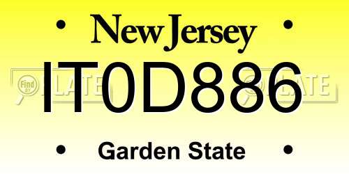 IT0D886 New Jersey License Plate