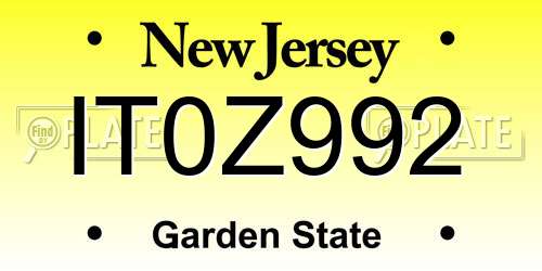 IT0Z992 New Jersey License Plate