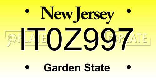 IT0Z997 New Jersey License Plate