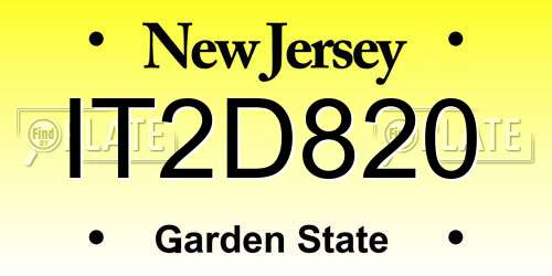 IT2D820 New Jersey License Plate