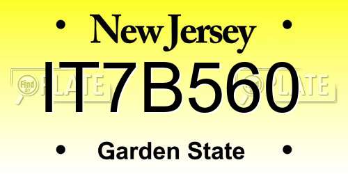 IT7B560 New Jersey License Plate