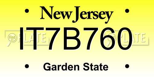 IT7B760 New Jersey License Plate