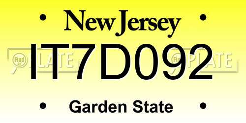 IT7D092 New Jersey License Plate
