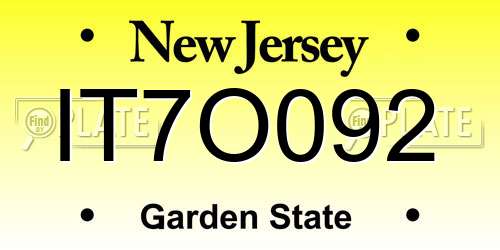 IT7O092 New Jersey License Plate