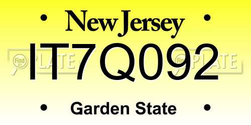 IT7Q092 New Jersey License Plate