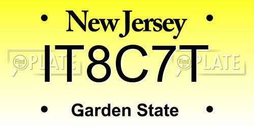 IT8C7T New Jersey License Plate