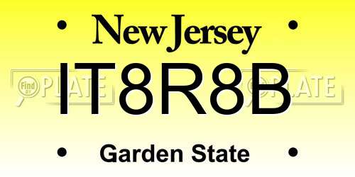 IT8R8B New Jersey License Plate