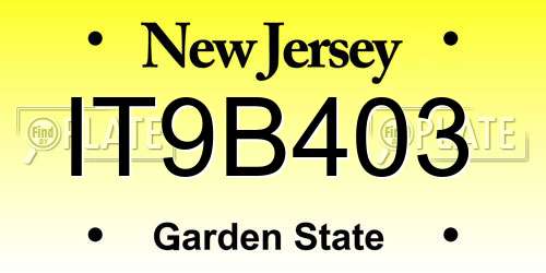 IT9B403 New Jersey License Plate
