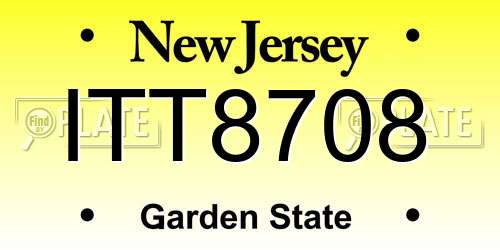 ITT8708 New Jersey License Plate