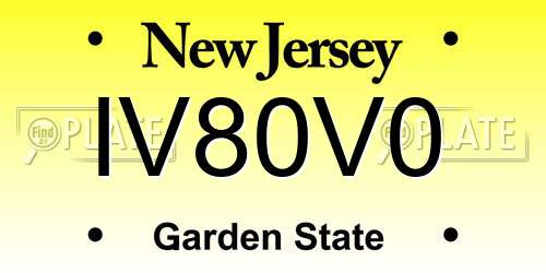 IV80V0 New Jersey License Plate