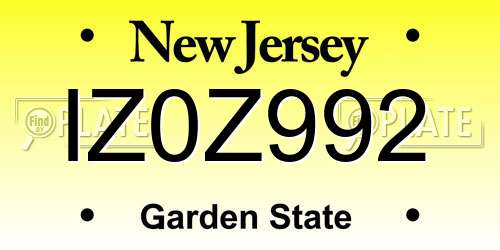 IZ0Z992 New Jersey License Plate