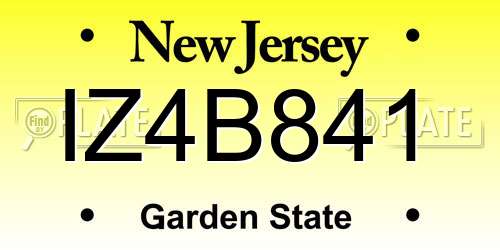 IZ4B841 New Jersey License Plate