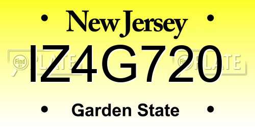 IZ4G720 New Jersey License Plate