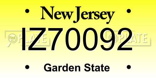 IZ70092 New Jersey License Plate