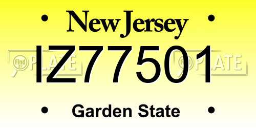 IZ77501 New Jersey License Plate