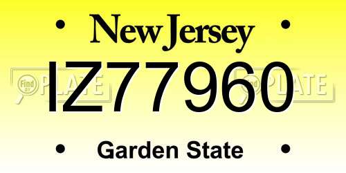 IZ77960 New Jersey License Plate
