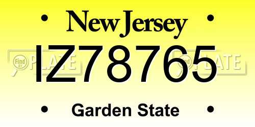 IZ78765 New Jersey License Plate