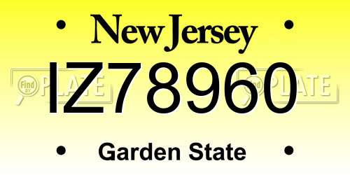 IZ78960 New Jersey License Plate