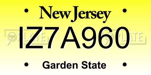 IZ7A960 New Jersey License Plate