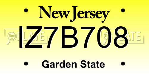 IZ7B708 New Jersey License Plate