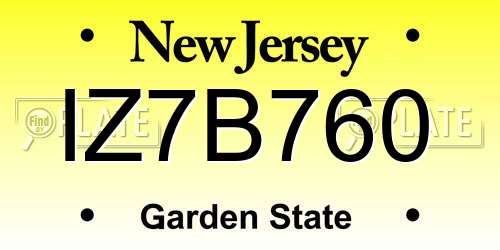 IZ7B760 New Jersey License Plate