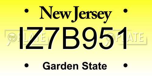 IZ7B951 New Jersey License Plate