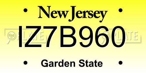IZ7B960 New Jersey License Plate
